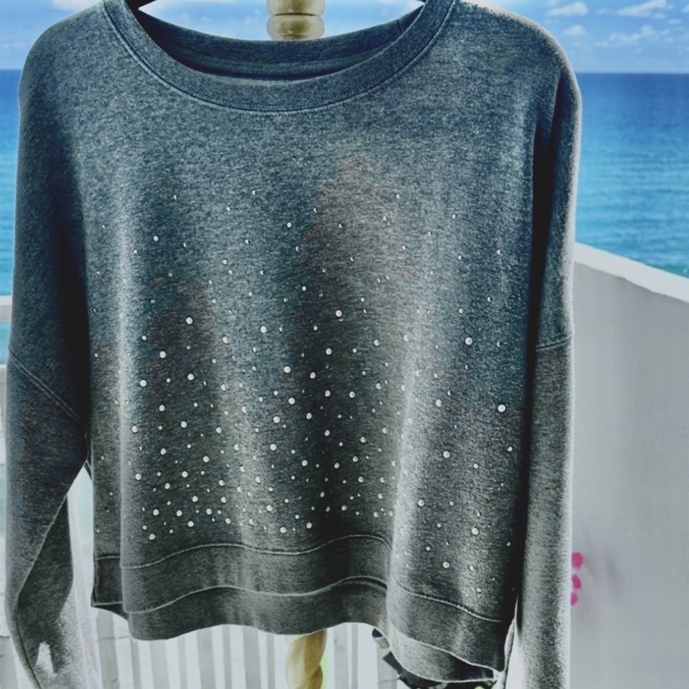 GRAY SWEATSHIRT with PEARL Accents
